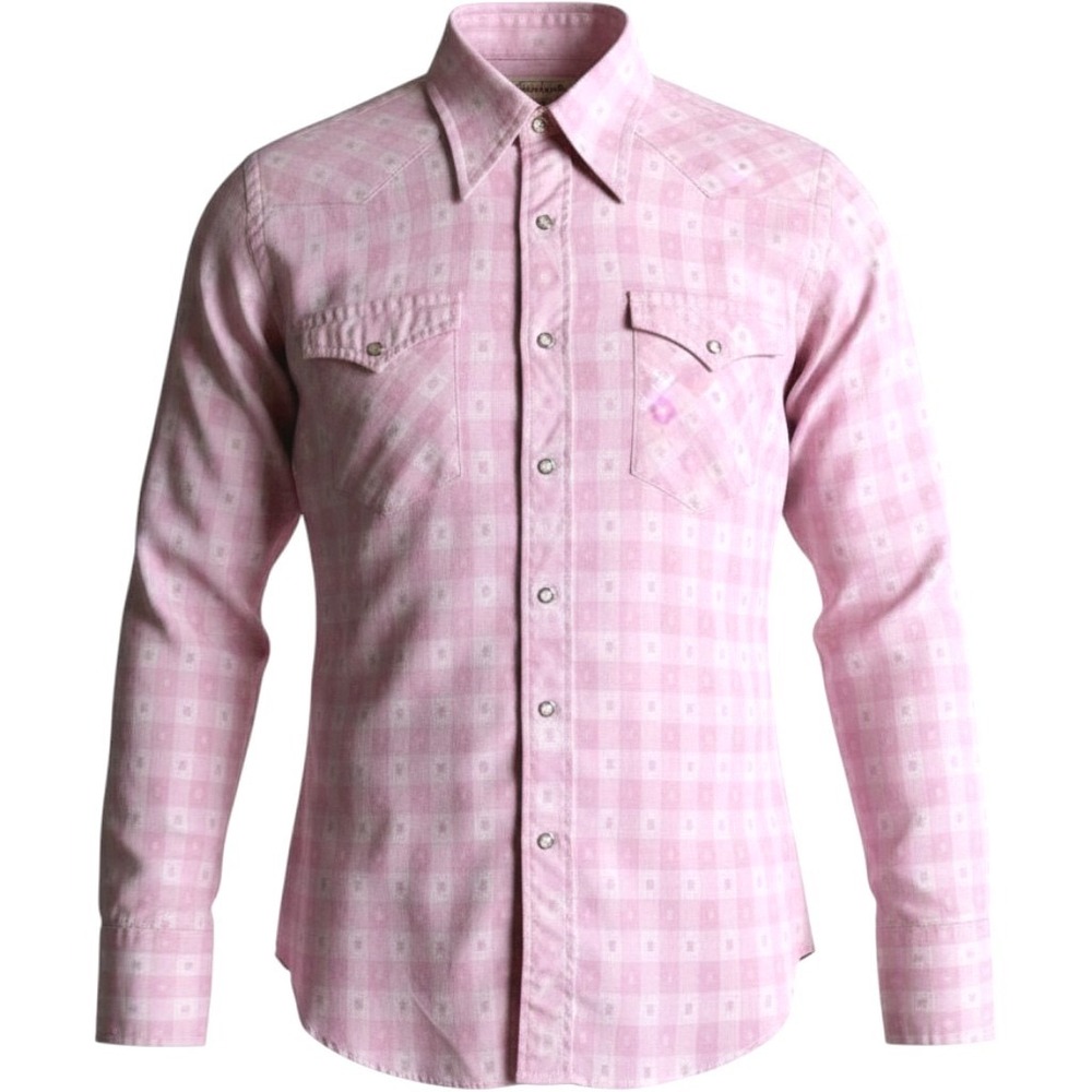 Wrangler Pink Jacquard Western Snap Shirt Mens Long Sleeve Pearl Snap Cowboy